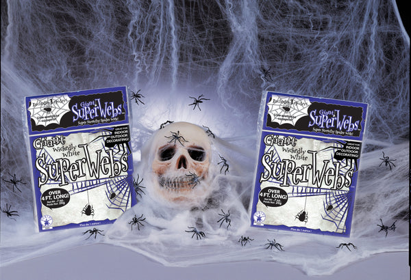 20 Gram White Spider Web With 4 Plastic Spiders