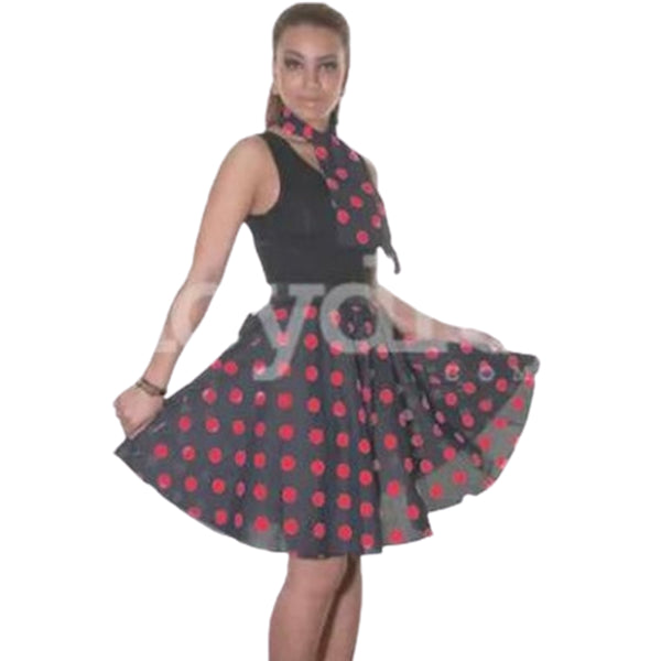 1950s Polka Dot Spotty Poodle Skirt (Black/Red)