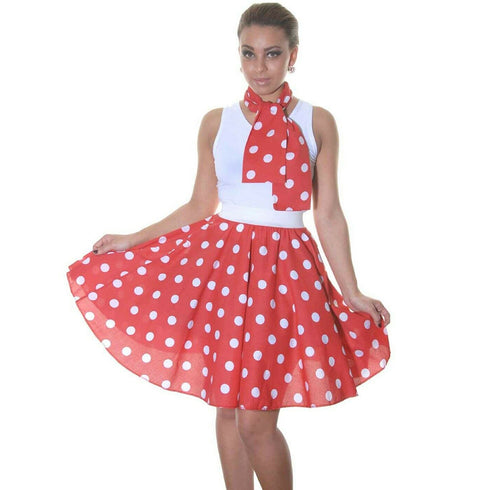1950s Polka Dot Spotty Poodle Skirt (Red/White)