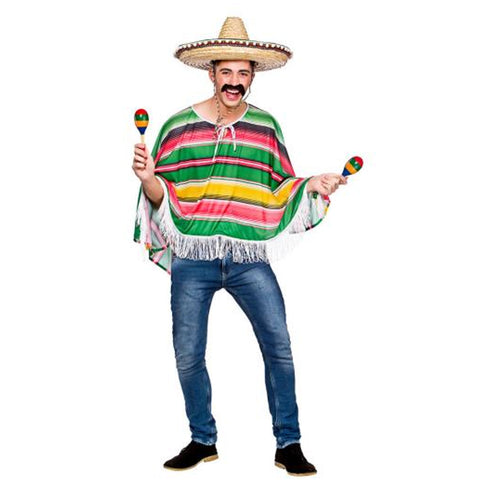 Mexican Bandit Poncho - Green & Red Stripes