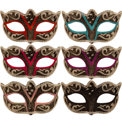 Black Eye Masks with Silver and Colour Trim (6 Assorted Colours)
