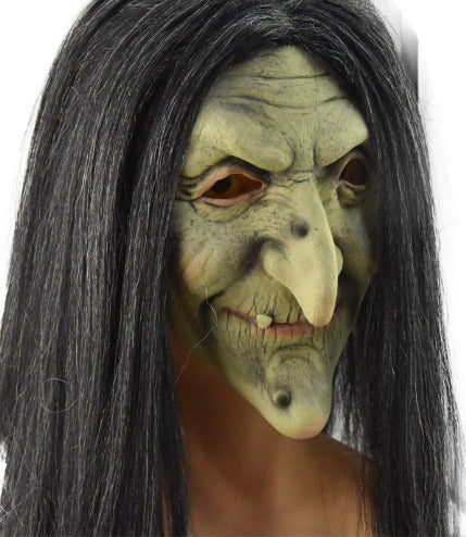 Creepy Old Woman Witch Mask with Hair