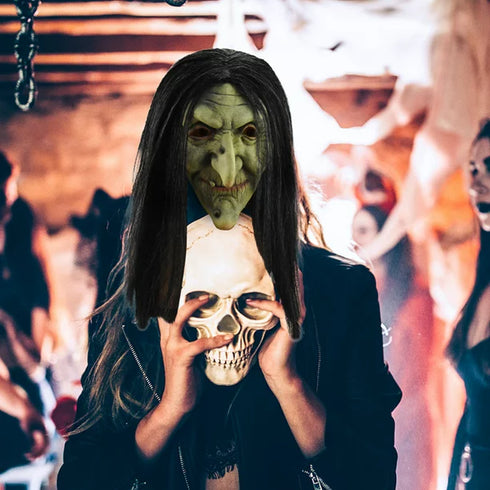 Creepy Old Woman Witch Mask with Hair