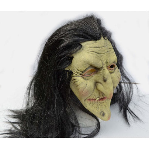 Creepy Old Woman Witch Mask with Hair
