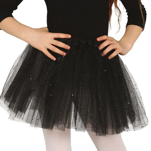 Childs Black Glitter Tutu - Age 4-10 - Waist 20"-28"