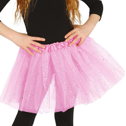 Childs Candyfloss Pink Glitter Tutu - Age 4-10 - Waist 20"-28"