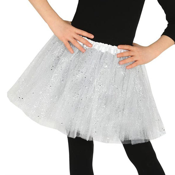 Childs White Glitter Tutu - Age 4-10- Waist 20"-28"