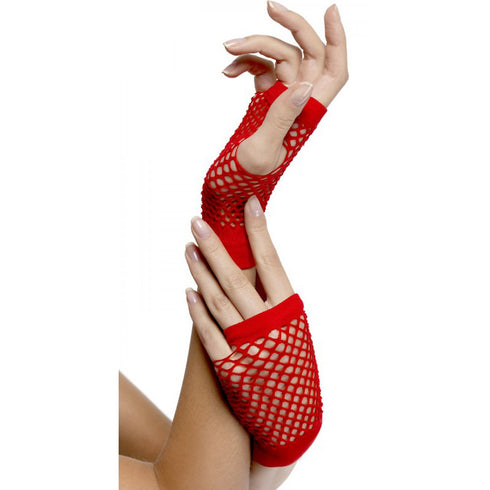 Fishnet Gloves Neon Red