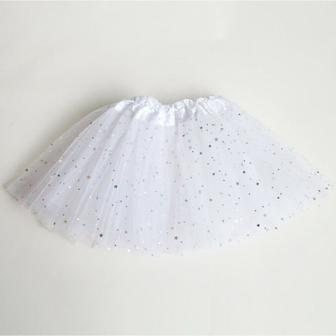 Star Sparkle Three Layer Tulle Tutu Skirts (White)