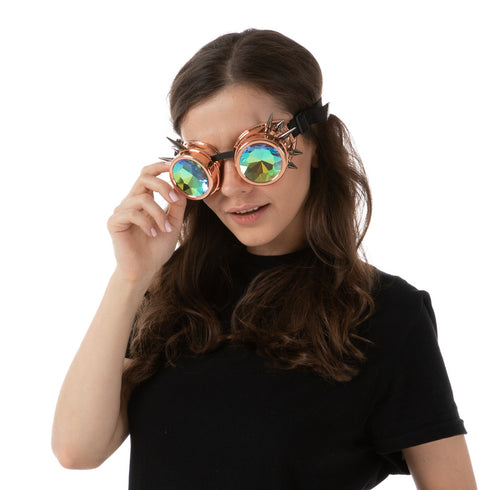 Holographic Rose Gold Steampunk Goggles