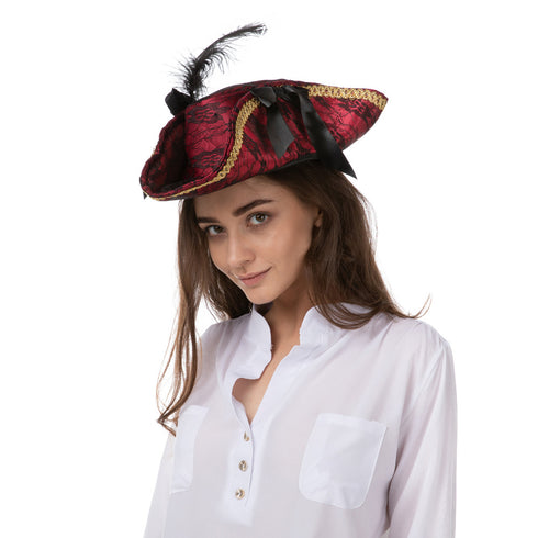 Red Black Lace Pirate Hat